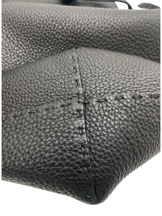 Fendi Black Leather Pebbled Double Handle Whipstich Detail Tote Bag Black / M