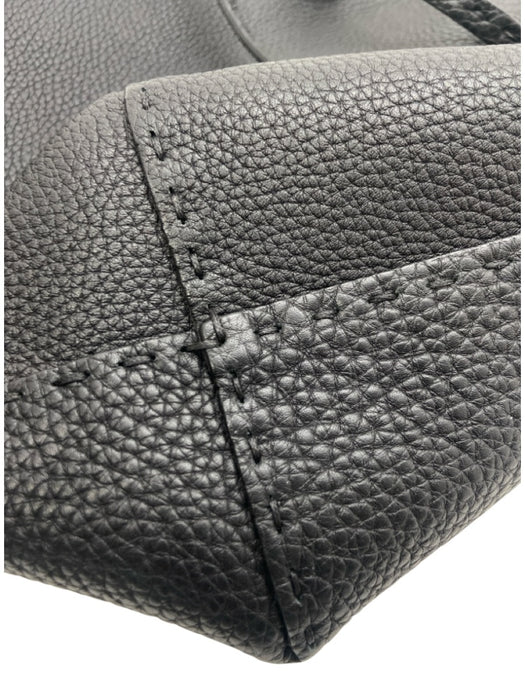 Fendi Black Leather Pebbled Double Handle Whipstich Detail Tote Bag Black / M