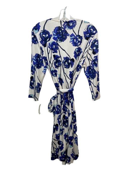 Diane Von Furstenberg Size Large Blue & White Silk 3/4 Sleeve Floral Wrap Dress Blue & White / Large