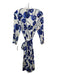 Diane Von Furstenberg Size Large Blue & White Silk 3/4 Sleeve Floral Wrap Dress Blue & White / Large