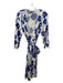 Diane Von Furstenberg Size Large Blue & White Silk 3/4 Sleeve Floral Wrap Dress Blue & White / Large