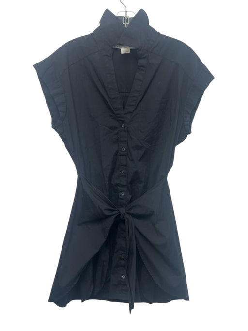 Veronica Beard Size 4 Black Cotton Blend Tie Waist Button Front Sleeveless Dress Black / 4