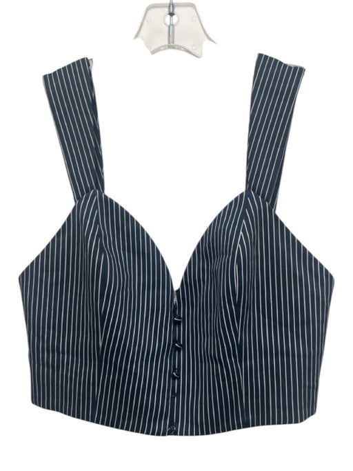 Alice + Olivia Size S Blue & White Cotton Blend Striped Button Detail Top Blue & White / S