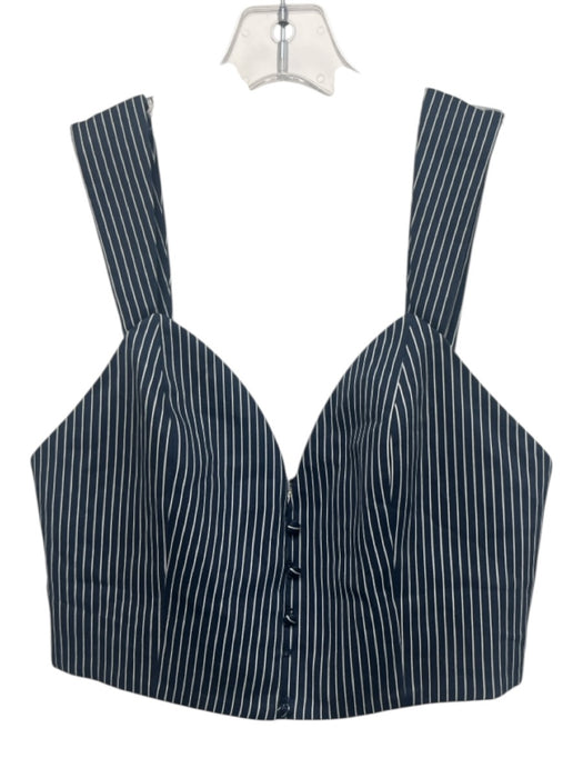 Alice + Olivia Size S Blue & White Cotton Blend Striped Button Detail Top Blue & White / S