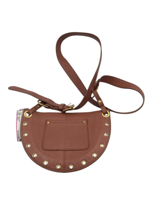 SeeByChloe Brown Leather Crossbody Magnetic Clasp Goldtone Hardware Grommet Bag Brown / Mini