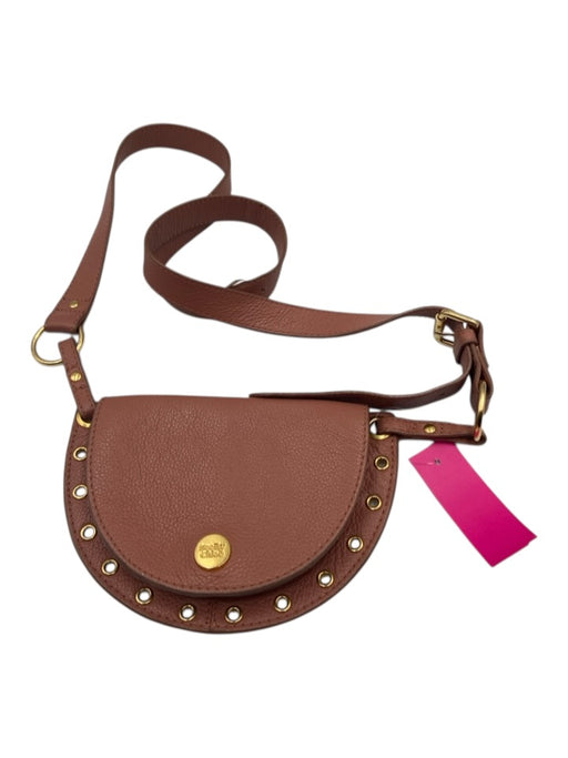 SeeByChloe Brown Leather Crossbody Magnetic Clasp Goldtone Hardware Grommet Bag Brown / Mini
