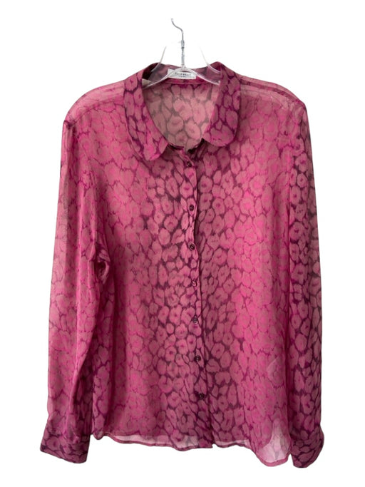 Equipment Size L Pink Silk Button Up Sheer Detail Top Pink / L