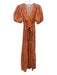 XiRENA Size M Orange & Pink Cotton V Neck Floral Print Puff Shoulder Dress Orange & Pink / M