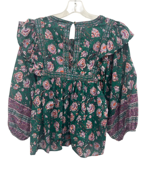 Cleobella Size M Green & Pink Cotton Keyhole Back Tassel Tie Detail Top Green & Pink / M