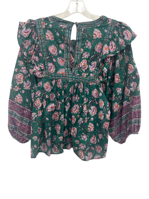 Cleobella Size M Green & Pink Cotton Keyhole Back Tassel Tie Detail Top Green & Pink / M