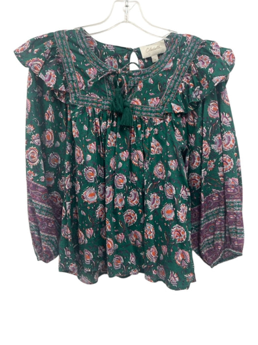 Cleobella Size M Green & Pink Cotton Keyhole Back Tassel Tie Detail Top Green & Pink / M