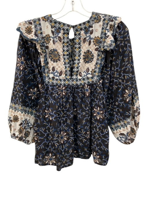 Cleobella Size M Black & Multi Cotton Tassel Tie Keyhole Back Top Black & Multi / M