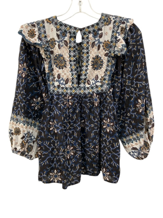 Cleobella Size M Black & Multi Cotton Tassel Tie Keyhole Back Top Black & Multi / M