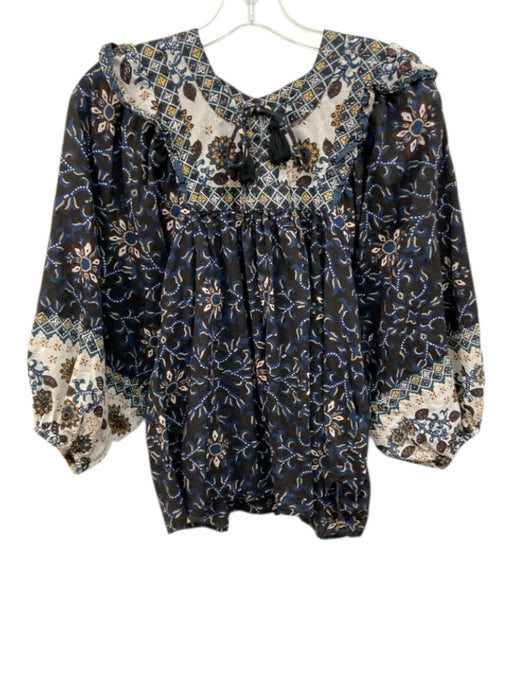Cleobella Size M Black & Multi Cotton Tassel Tie Keyhole Back Top Black & Multi / M