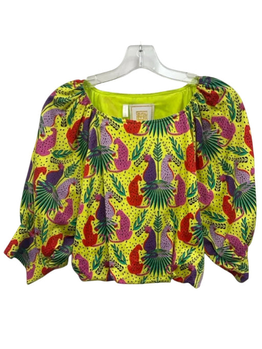 Emily McCarthy Size XS Yellow & Multi Cotton Printed Wide Neck Mini Short Set Yellow & Multi / XS