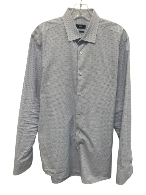 Boss Size 16 Blue & White Cotton All Over Print Button Down Long Sleeve Shirt Blue & White / 16