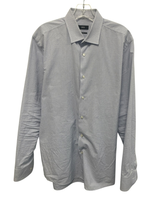 Boss Size 16 Blue & White Cotton All Over Print Button Down Long Sleeve Shirt Blue & White / 16