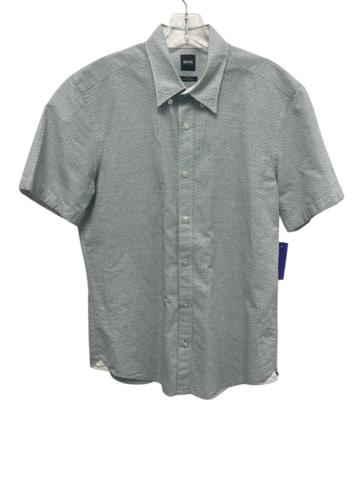 Boss Size M Green & Blue Cotton All Over Print Buttons Men's Short Sleeve Green & Blue / M