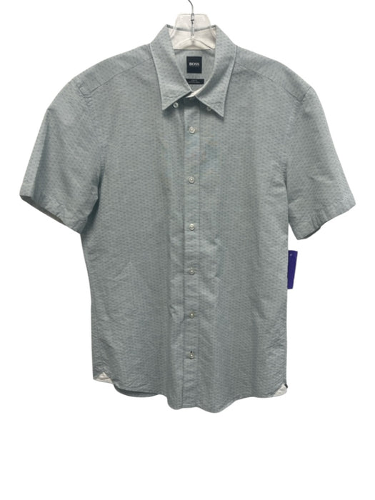 Boss Size M Green & Blue Cotton All Over Print Buttons Men's Short Sleeve Green & Blue / M