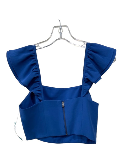 Alice + Olivia Size 4 Blue Polyester Ruffle Cap Sleeve Square Crop Back Zip Top Blue / 4