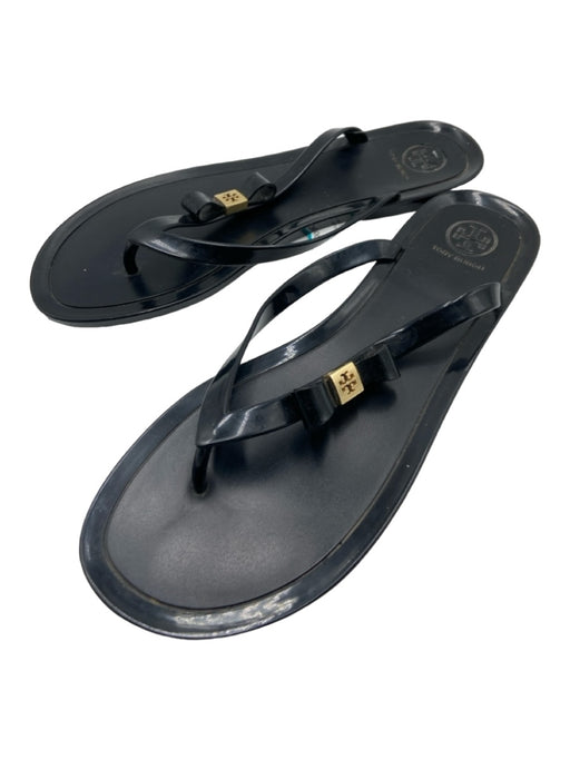 Tory Burch Shoe Size 10 Black & Gold Rubber Flip Flop Bow Gold Logo Sandals Black & Gold / 10