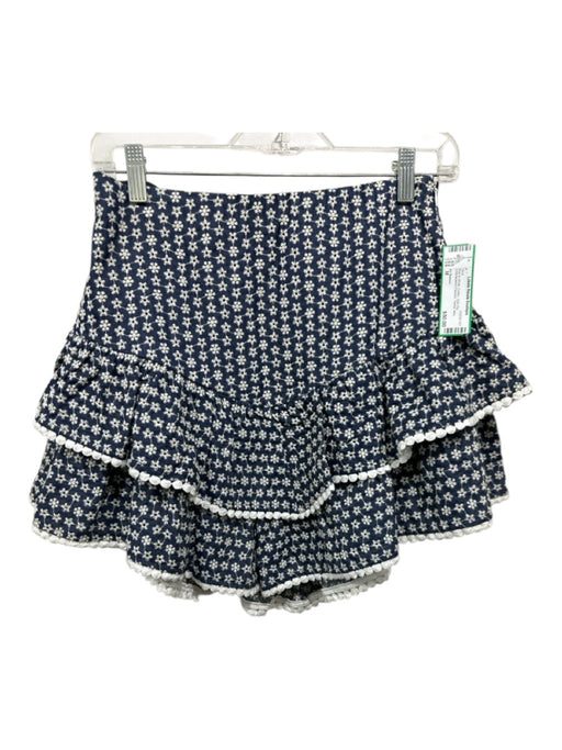 En Saison Size M Blue & White Cotton Side Zip Embroidered Flowers Tiered Skirt Blue & White / M