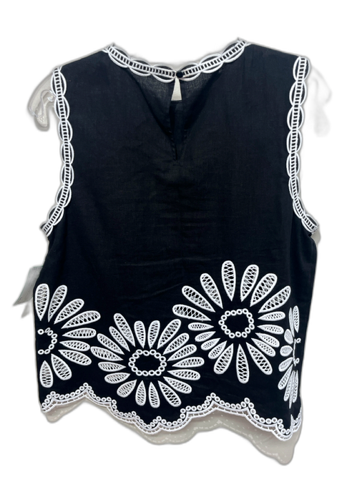 Elie Tahari Size M Black & White Linen Blend Embroidered Flower Sleeveless Top Black & White / M