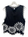 Elie Tahari Size M Black & White Linen Blend Embroidered Flower Sleeveless Top Black & White / M