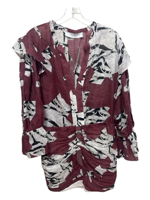 IRO Size 40 Red, White, Black Ramie Semi Sheer Abstract Ruched Half Sleeve Dress Red, White, Black / 40