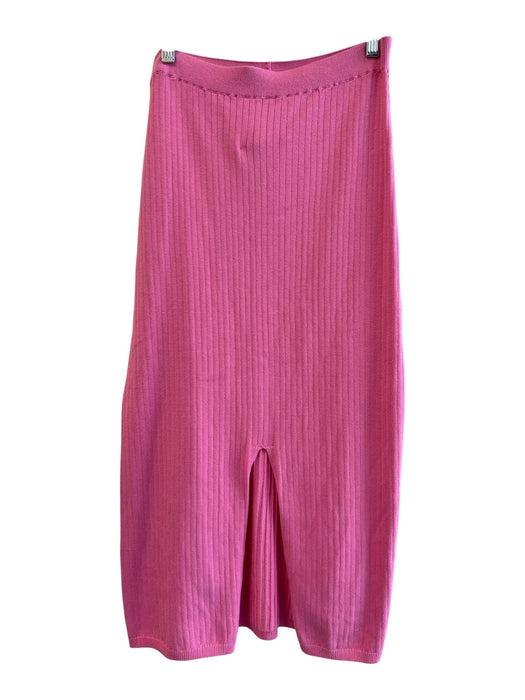 Free People Size M Pink Cotton Blend Ribbed Knit Solid Front Slit Midi Skirt Pink / M