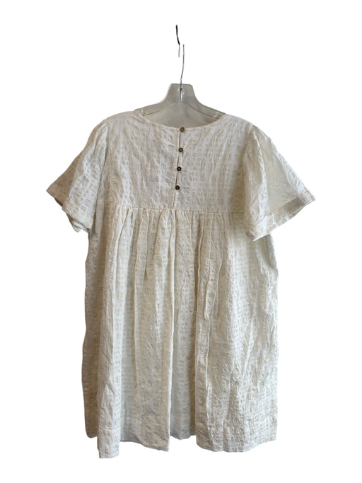 Porridge Size L White 100% Cotton Short Sleeve Spots V Neck Tie Neck Dress White / L