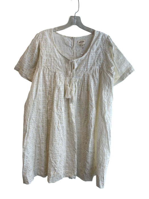 Porridge Size L White 100% Cotton Short Sleeve Spots V Neck Tie Neck Dress White / L