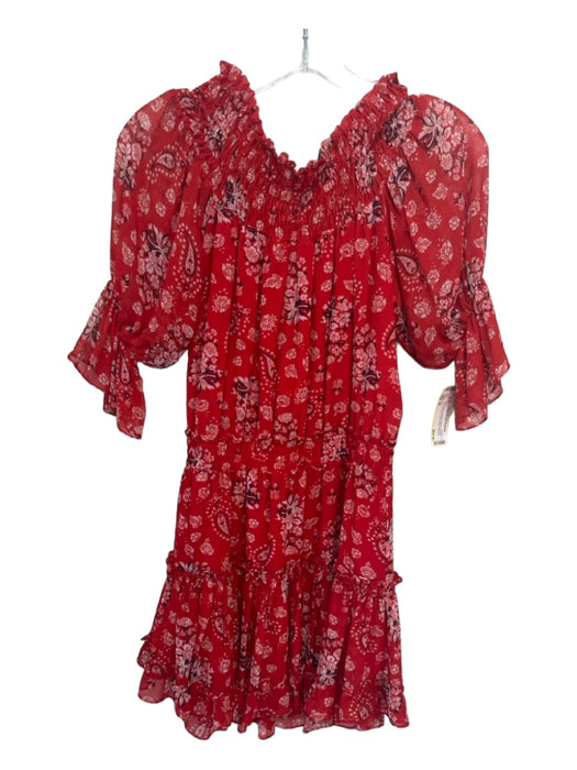 Misa Size M Red & Multi Viscose Paisley All Over Print Smocked Semi Sheer Dress Red & Multi / M