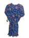 Misa Size M Blue & Multi Polyester Floral Smocked Waist V Neck Neck Tie Dress Blue & Multi / M