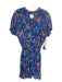 Misa Size M Blue & Multi Polyester Floral Smocked Waist V Neck Neck Tie Dress Blue & Multi / M