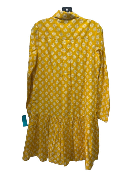 Madison Mathews Size S Yellow & White Cotton Printed Collared Button Up Dress Yellow & White / S