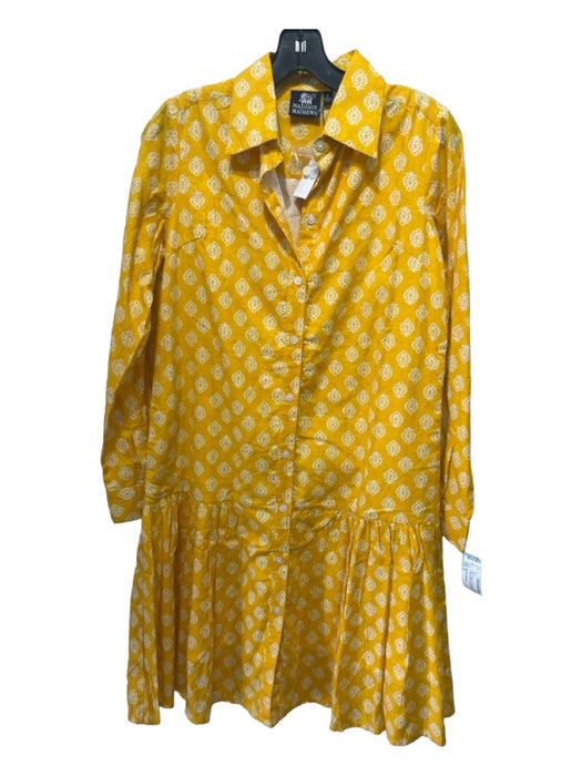 Madison Mathews Size S Yellow & White Cotton Printed Collared Button Up Dress Yellow & White / S