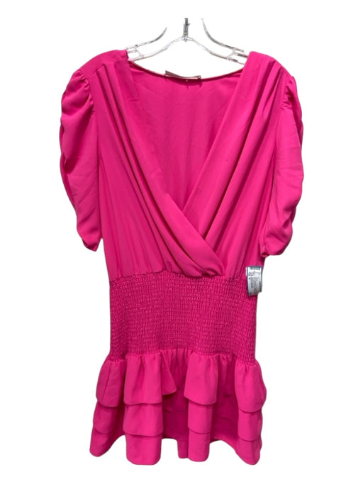 Amanda Uprichard Size M Bright Pink Polyester Surplice Smocked Waist Dress Bright Pink / M