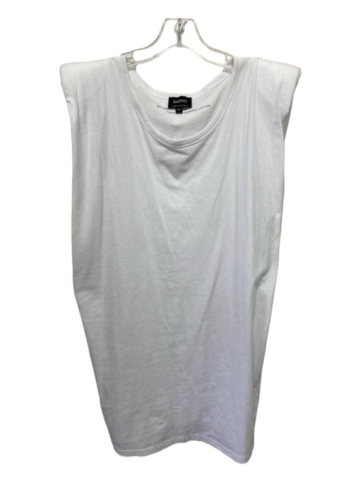 Bardot Size S White Cotton Round Neck Cap Sleeve Shoulder Pads Shift Dress White / S