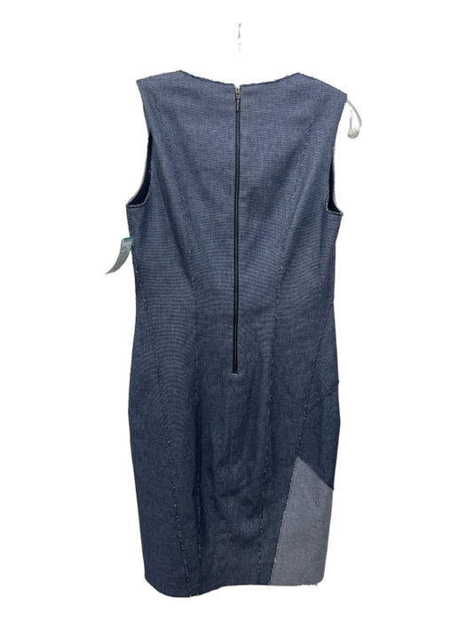 Elie Tahari Size 6 Chambray Cotton Denim V Neck Sleeveless Paneled Raw Hem Dress Chambray / 6