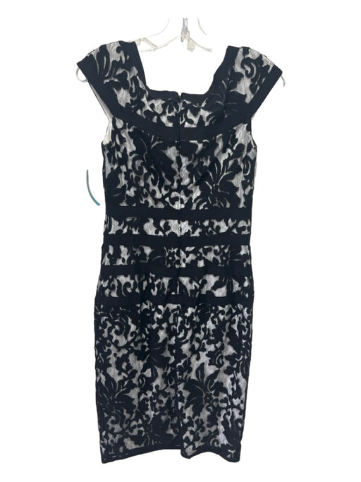 Tadashi Shoji Size 6 Black & White Cotton Blend Lace Overlay Wide Neck Dress Black & White / 6