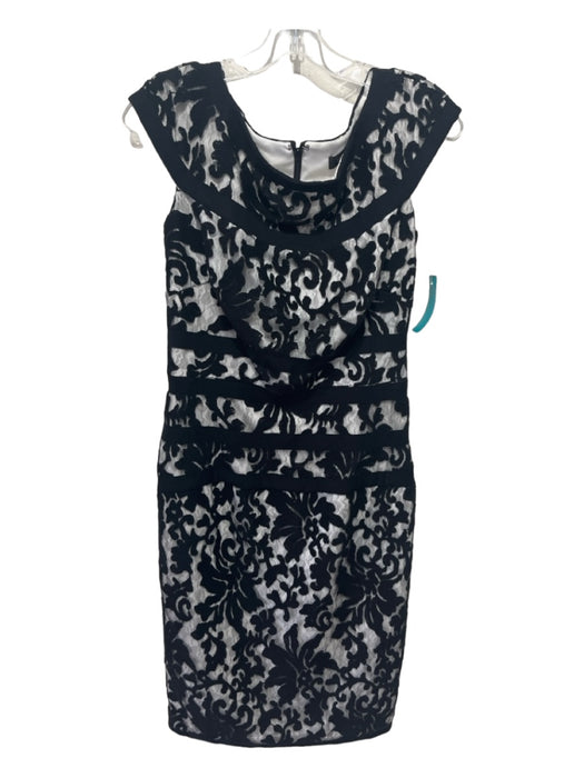 Tadashi Shoji Size 6 Black & White Cotton Blend Lace Overlay Wide Neck Dress Black & White / 6