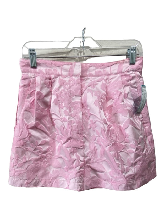 Amanda Uprichard Size M Pink Polyester Floral Jacquard High Rise Pleated Shorts Pink / M