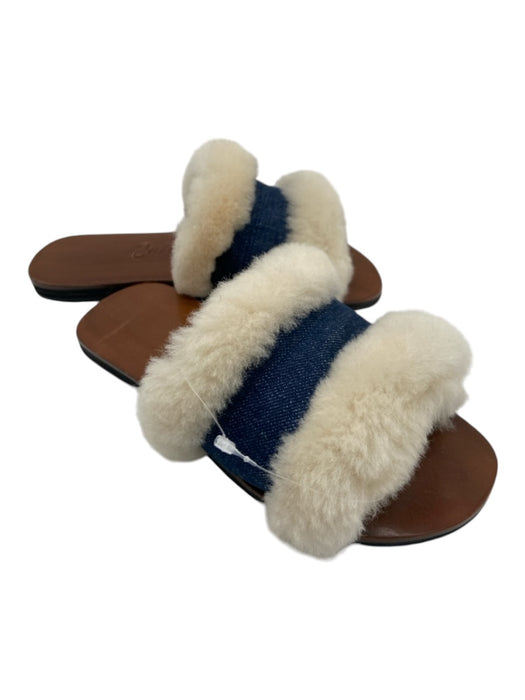 Californians Shoe Size 7 Brown, Blue, White Leather & Shearling open toe Sandals Brown, Blue, White / 7