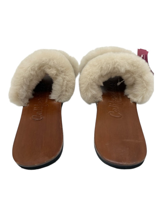 Californians Shoe Size 7 Brown, Blue, White Leather & Shearling open toe Sandals Brown, Blue, White / 7