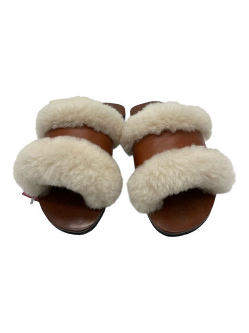 Californians Shoe Size 7 Brown & White Leather & Shearling open toe Sandals Brown & White / 7