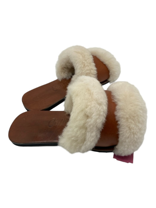 Californians Shoe Size 7 Brown & White Leather & Shearling open toe Sandals Brown & White / 7