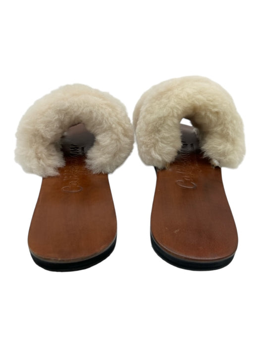 Californians Shoe Size 7 Brown & White Leather & Shearling open toe Sandals Brown & White / 7