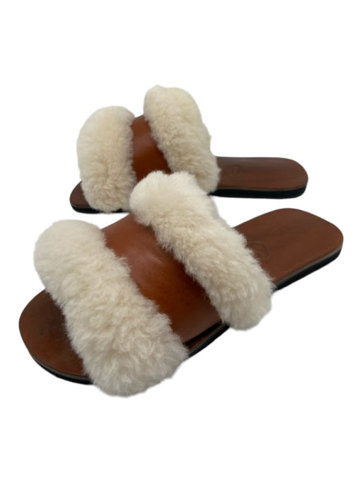 Californians Shoe Size 7 Brown & White Leather & Shearling open toe Sandals Brown & White / 7