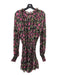 Misa Size XS Black Green Pink Polyester Floral Ruffle Neckline Long Sleeve Dress Black Green Pink / XS